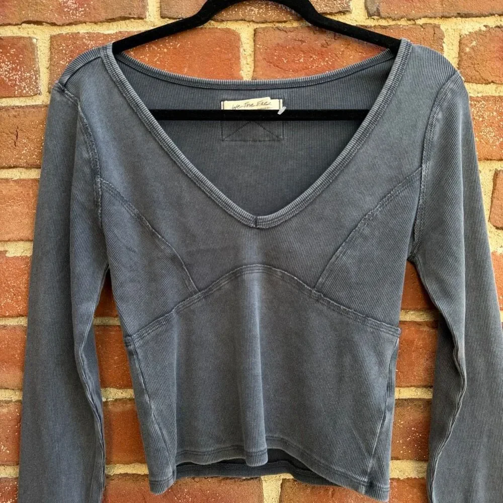 Free People We The Free Women's Lightning Long Sleeve Tee washed black L NEW